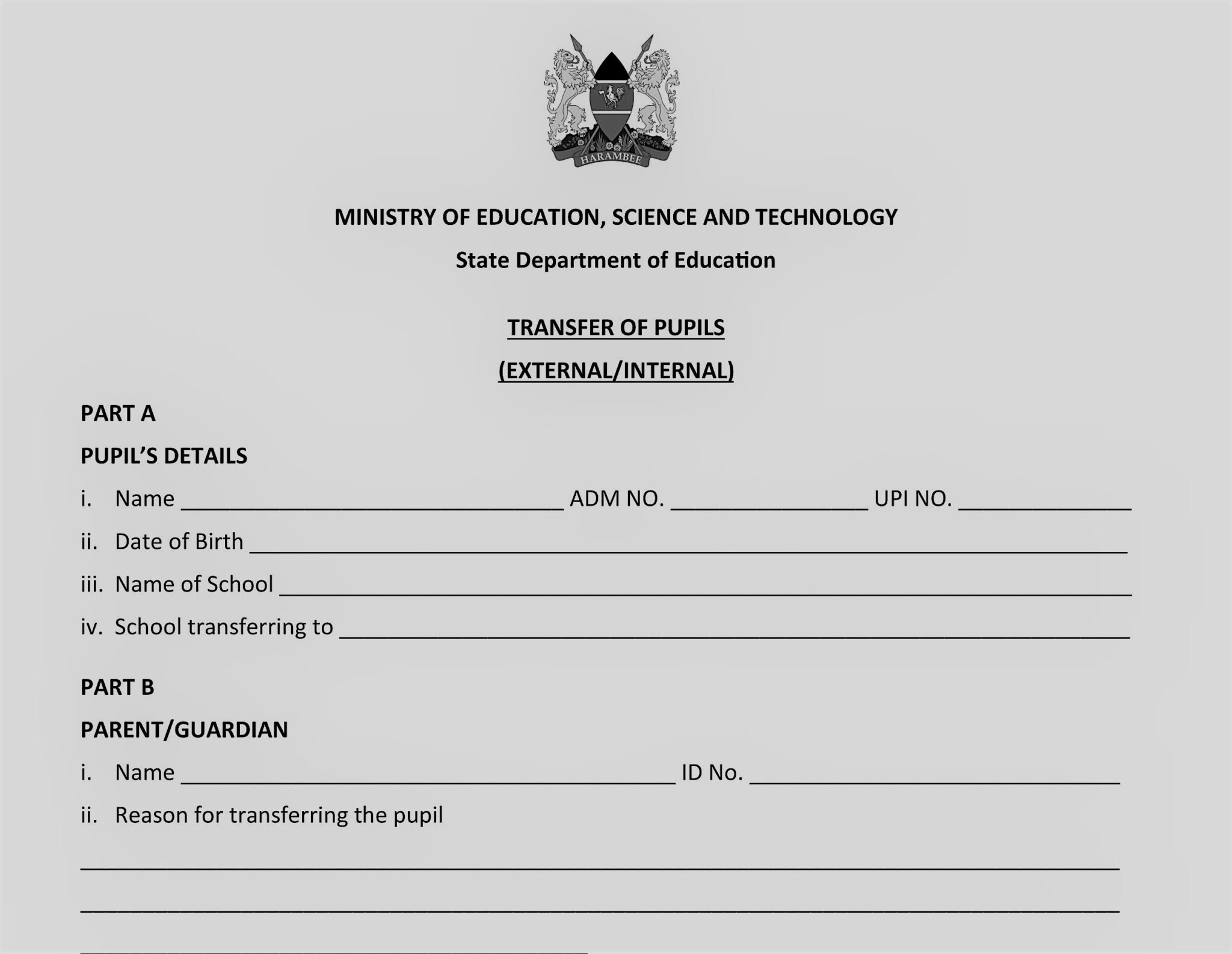 Nemis Primary School Transfer Form - JTEK