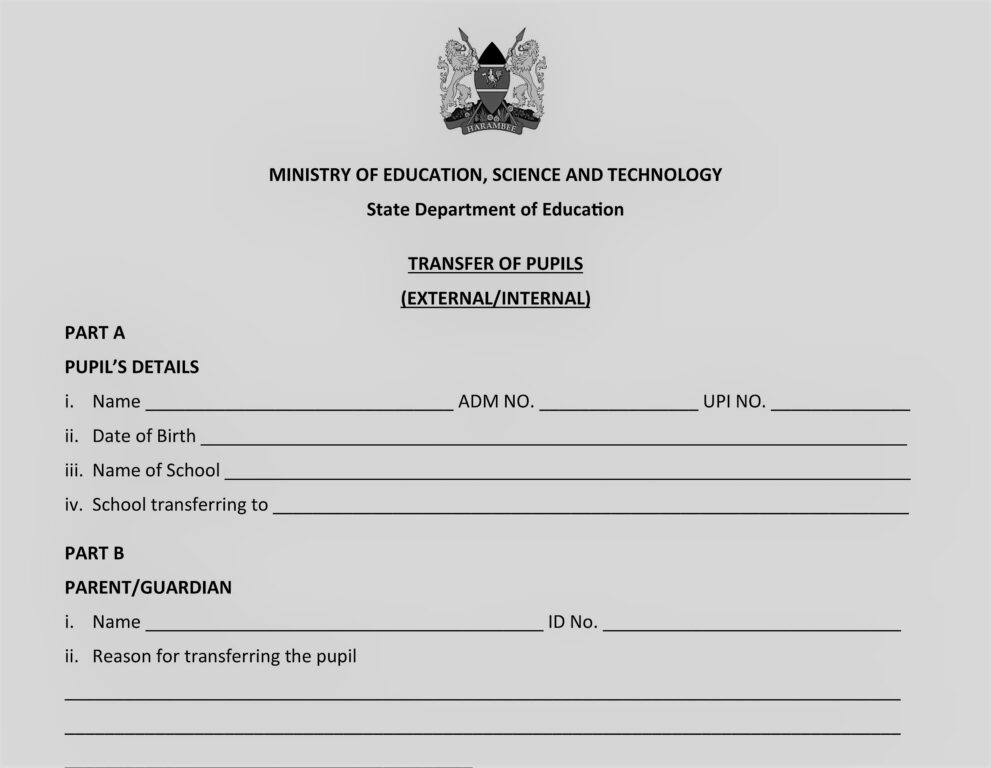 Nemis Primary School Transfer Form